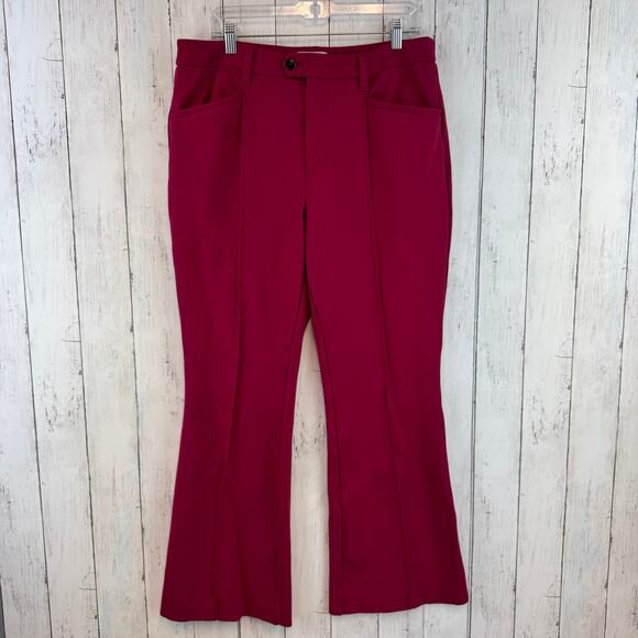 Anthropologie Dark Pink Raspberry The Essential Slim Flare Trousers Pant Size 14 - Picture 2 of 15